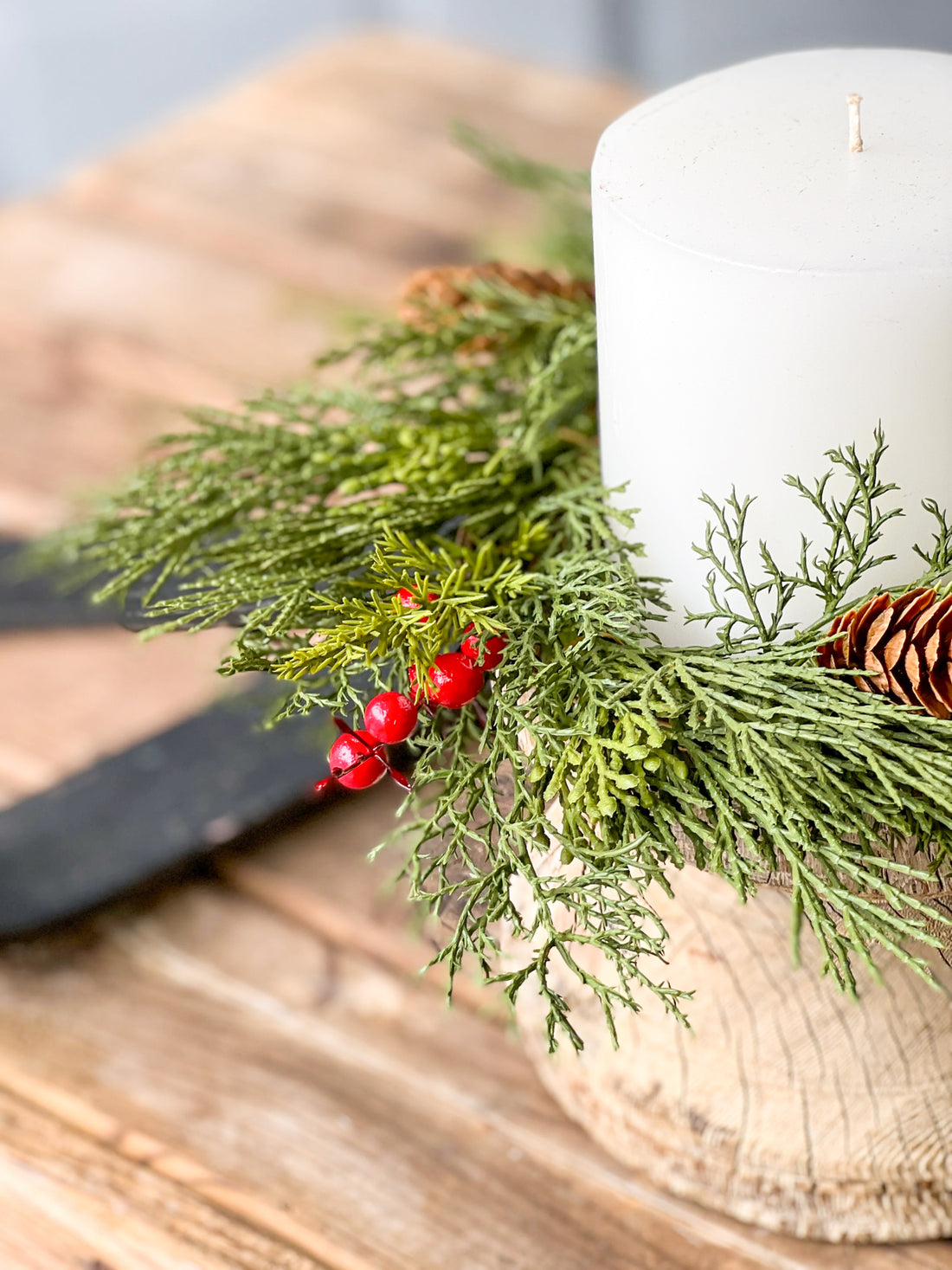 Alpine Candle Ring with Red Berries