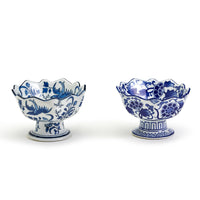 Blue Scalloped Edge Footed Bowl