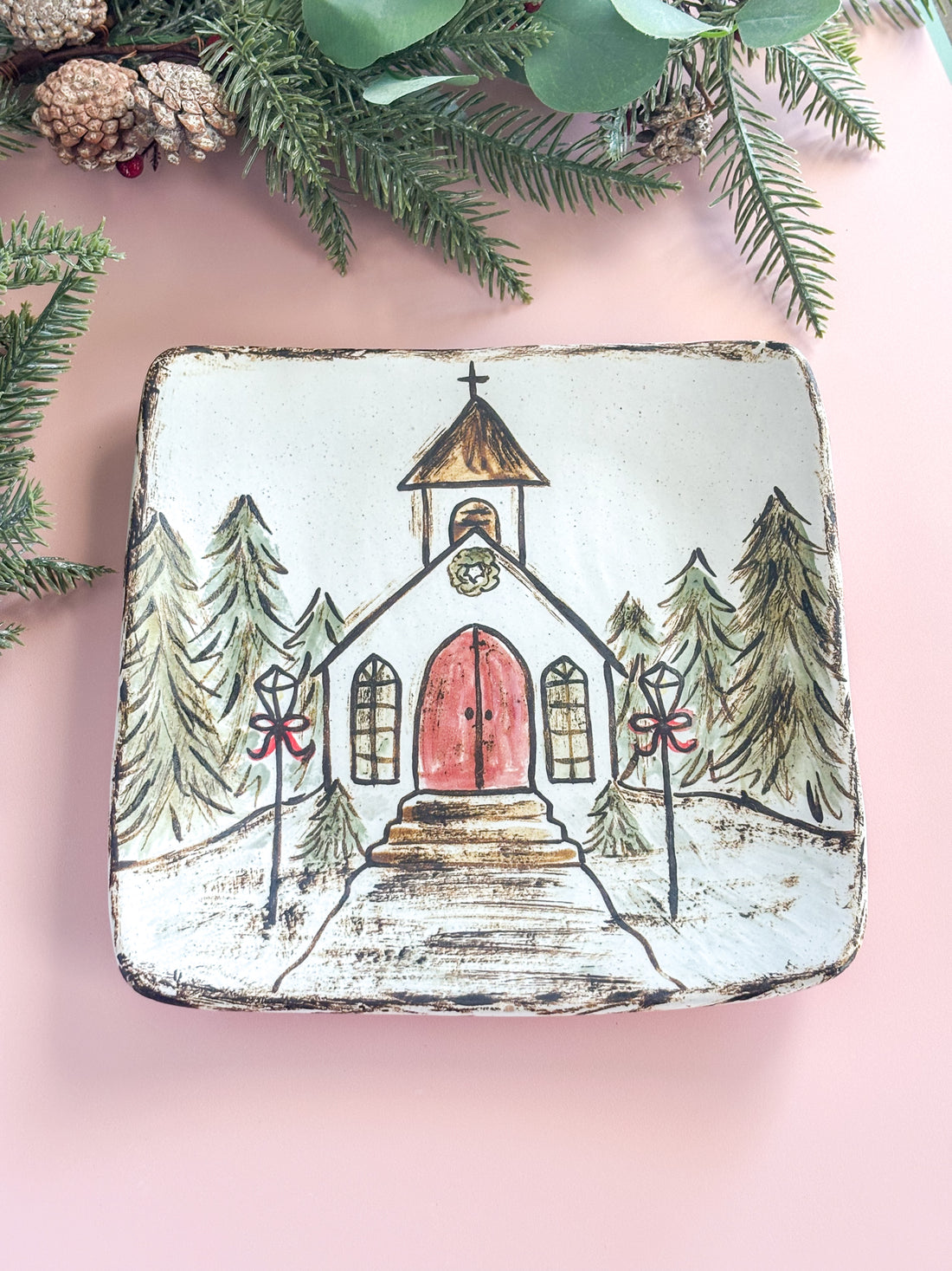 Etta B Pottery Church at Christmas Platter