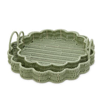 Green Scalloped Edge Wicker Tray