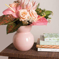 Large Round Pink Glass Vase