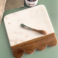 Scalloped Wood & Marble Serving Board