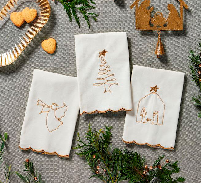 Seasonal Scalloped Embroidered Towel