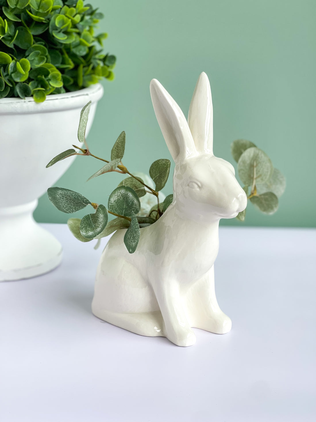 White Easter Spring Bunny Planter