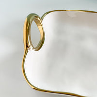 Pampa Bay Golden Handles Small White Porcelain Platter with Gold Handles