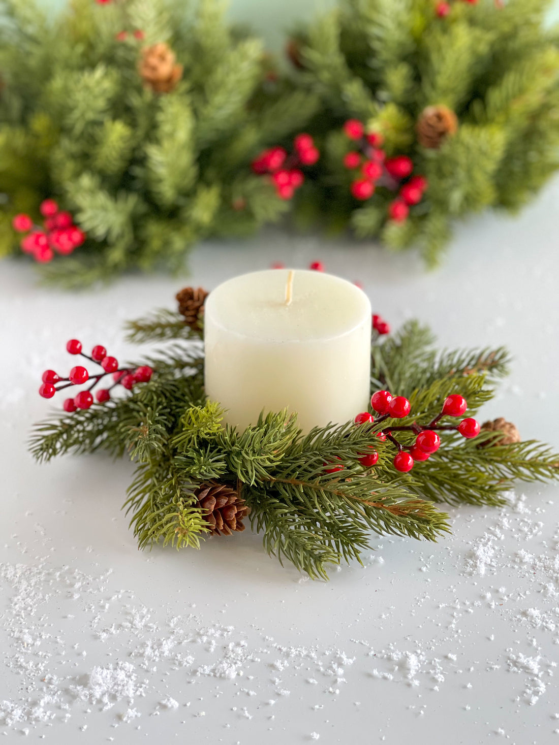 3.5 Inch Christmas Spruce With Berries Candle Ring