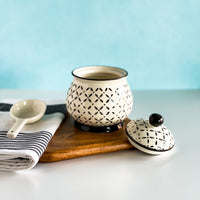 Black And White Patterned Sugar Bowl