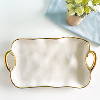 Pampa Bay Small White Platter with Gold Handles