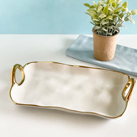 White and Gold Small Platter Pampa Bay