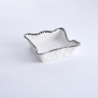 White and Silver Beaded Rim Cocktail Napkin Holder