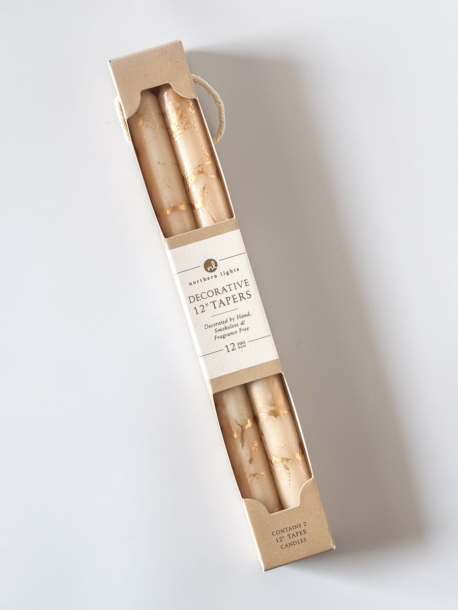 12" 2pk Cream With Gold Taper Candles