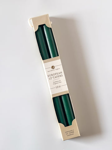 12" 2pk Hunter Green Taper Candles