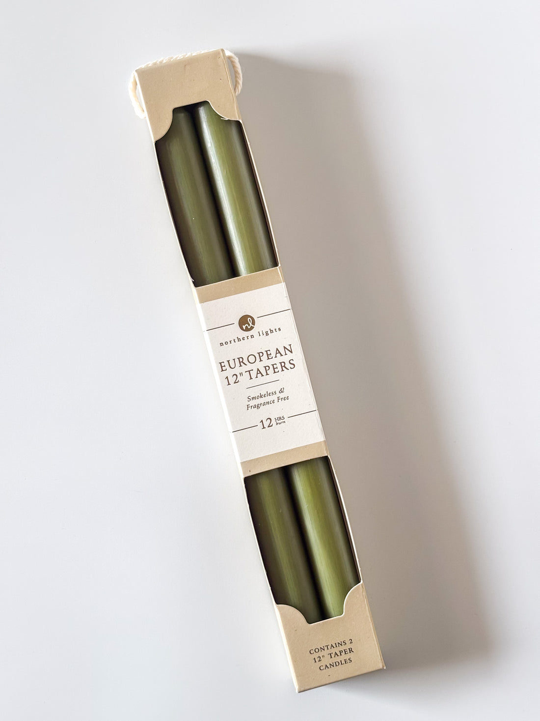 12" 2pk Moss Green Taper Candles