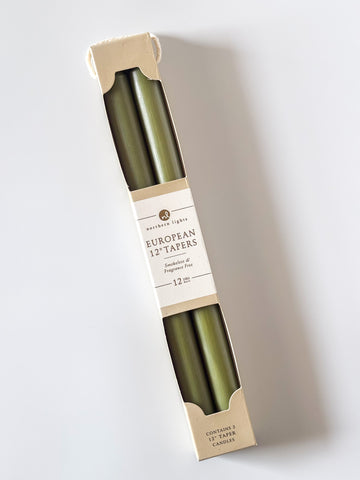 12" 2pk Moss Green Taper Candles