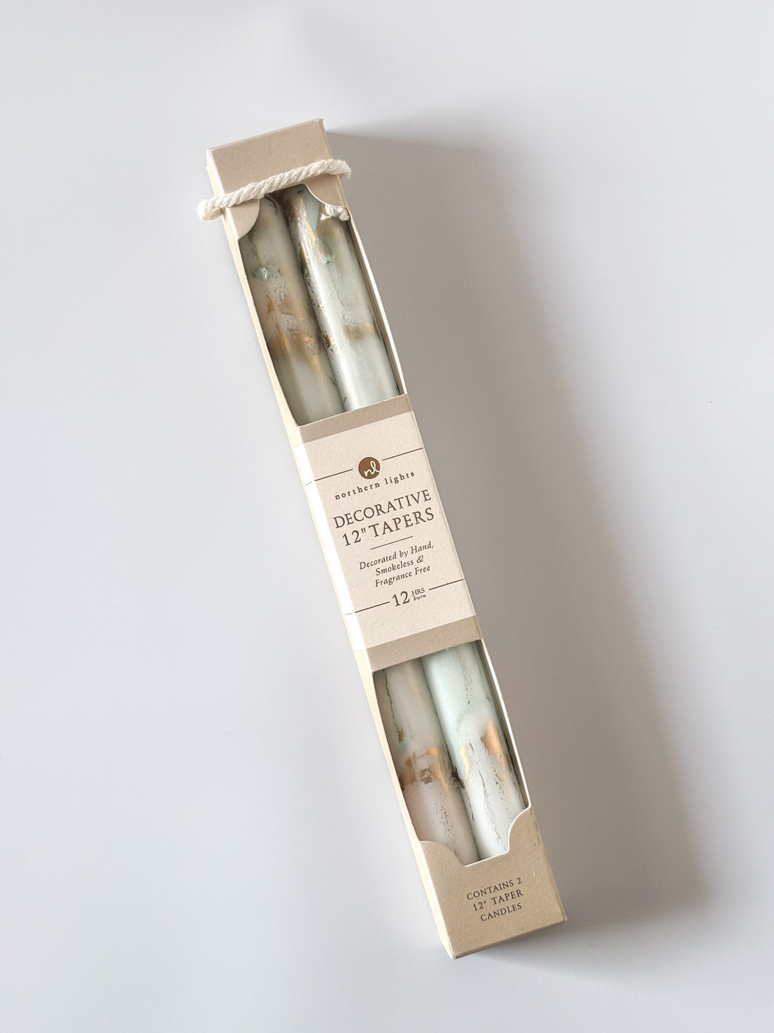 12" 2pk Pure White w/ Gold Taper Candles