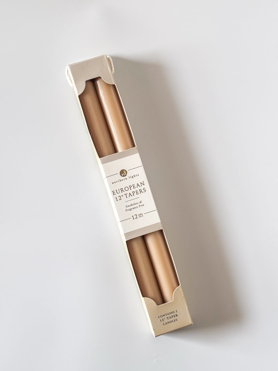 12" 2pk Tan Taper Candles