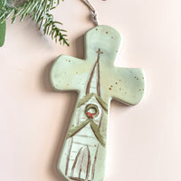 Holiday Cross Church Ornament