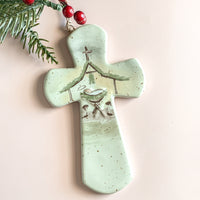 Manger Ceramic Cross Ornament