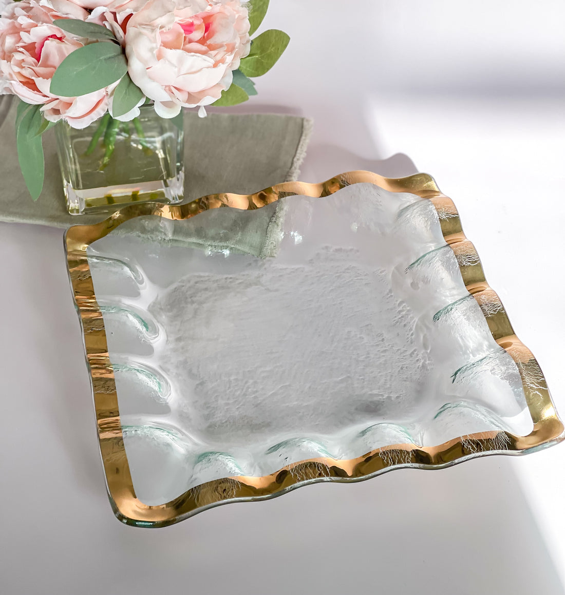 24k Gold Annieglass Ruffle Square Server