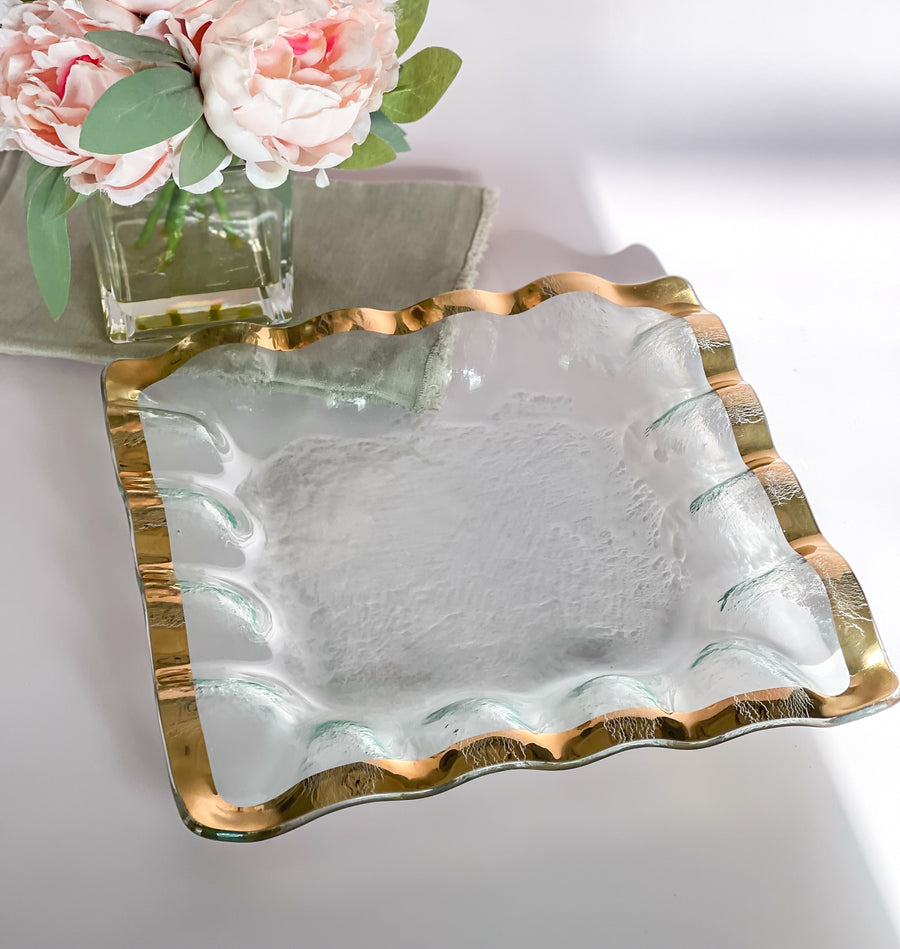 24k Gold Annieglass Ruffle Square Server