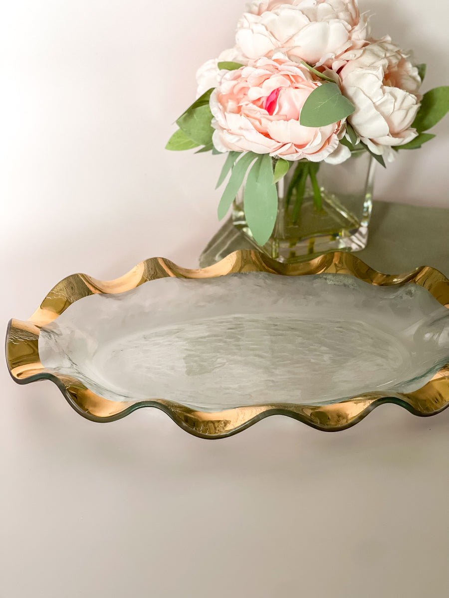 24k Gold Ruffle Oval Platter Annieglass