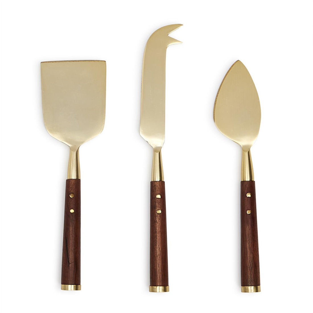 Acacia Wood and Gold Cheese Knife Set