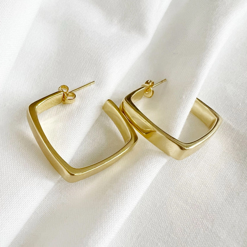 Aries Geometric Square Gold Filled Hoops