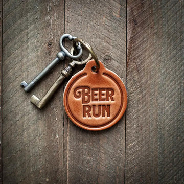 Beer Run Leather Circle Keychain