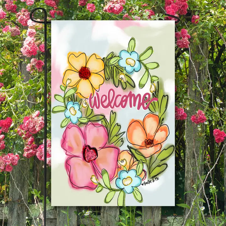Blooming Flowers Welcome Garden Flag