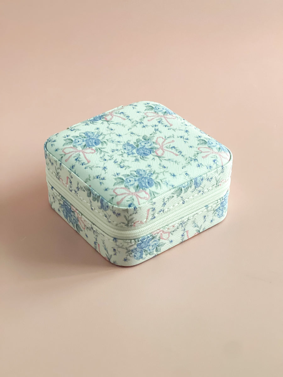 Blue & Pink Floral Travel Jewelry Box