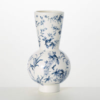 Blue Floral On White Vase