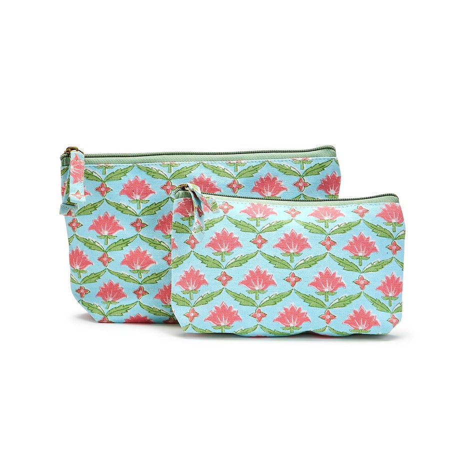 Blue Floral Zippered Pouch