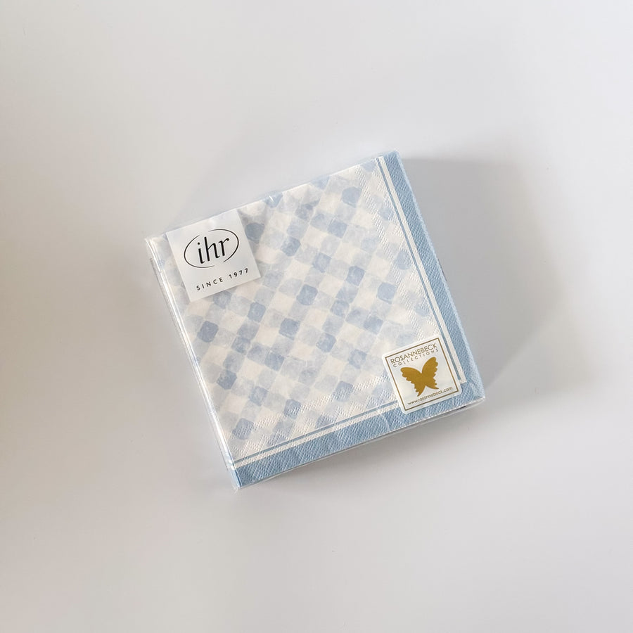Blue Gingham Paper Cocktail Napkins