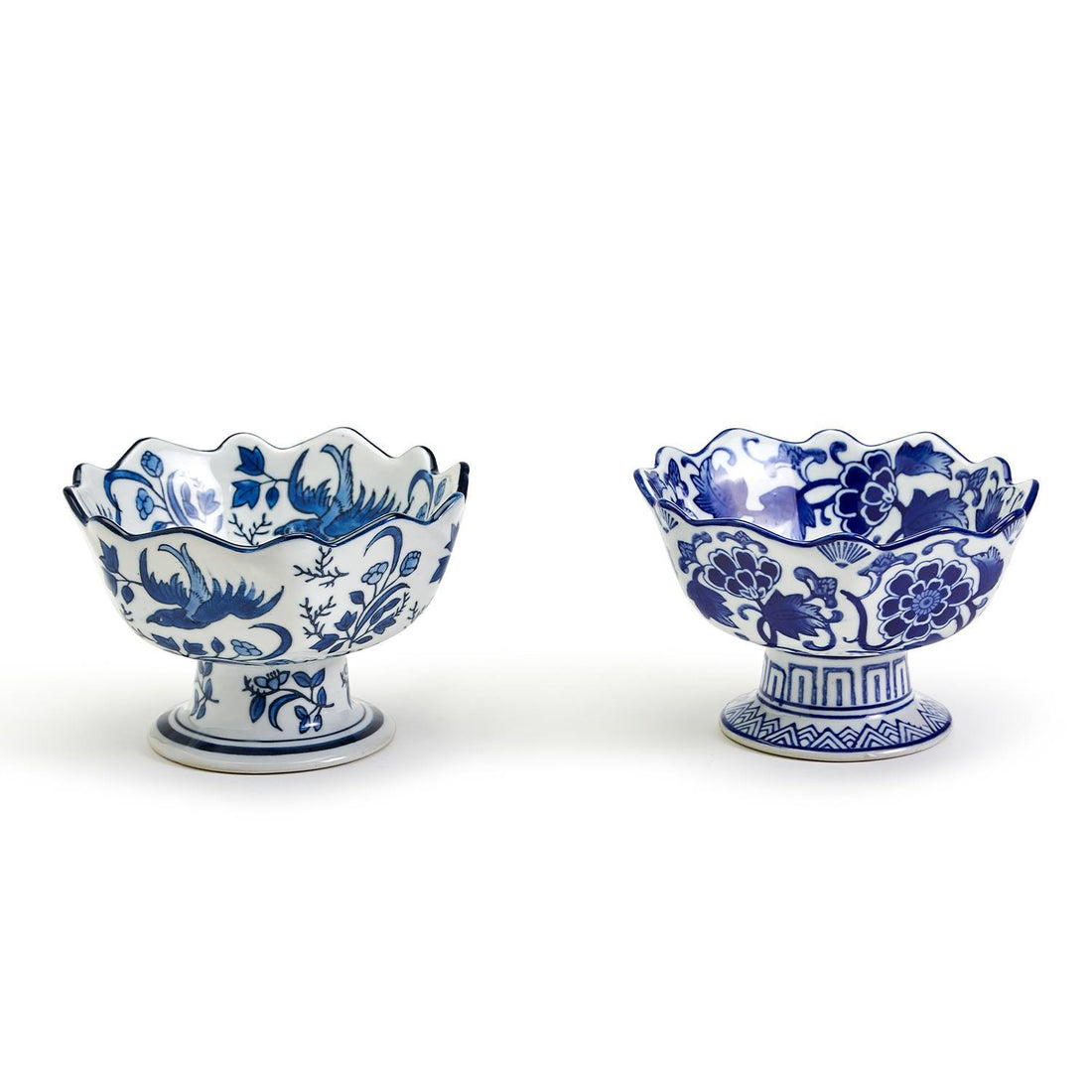 Blue Scalloped Edge Footed Bowl