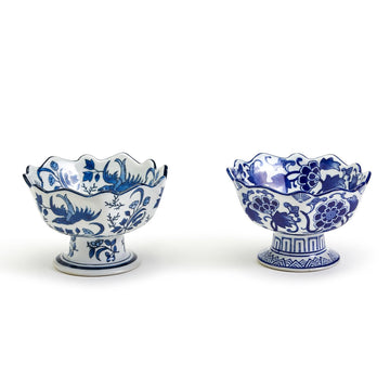 Blue Scalloped Edge Footed Bowl