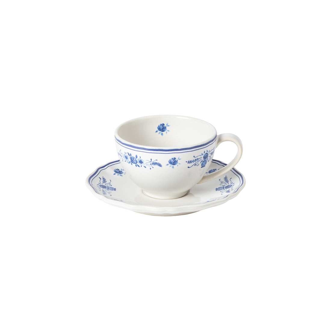 Blue and White Floral Vila Tea Cup and Saucer