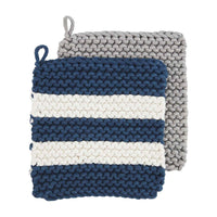 Navy Stripe Crochet Potholder Set