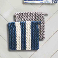 Navy Stripe Crochet Potholder Set