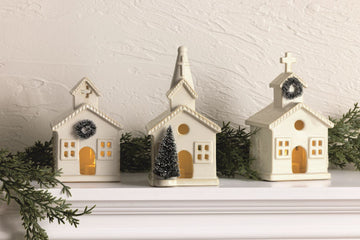 Ceramic Church Lights On