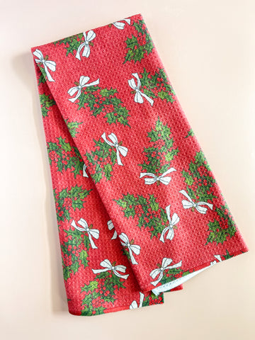 Christmas Berry Bow Tea Towel