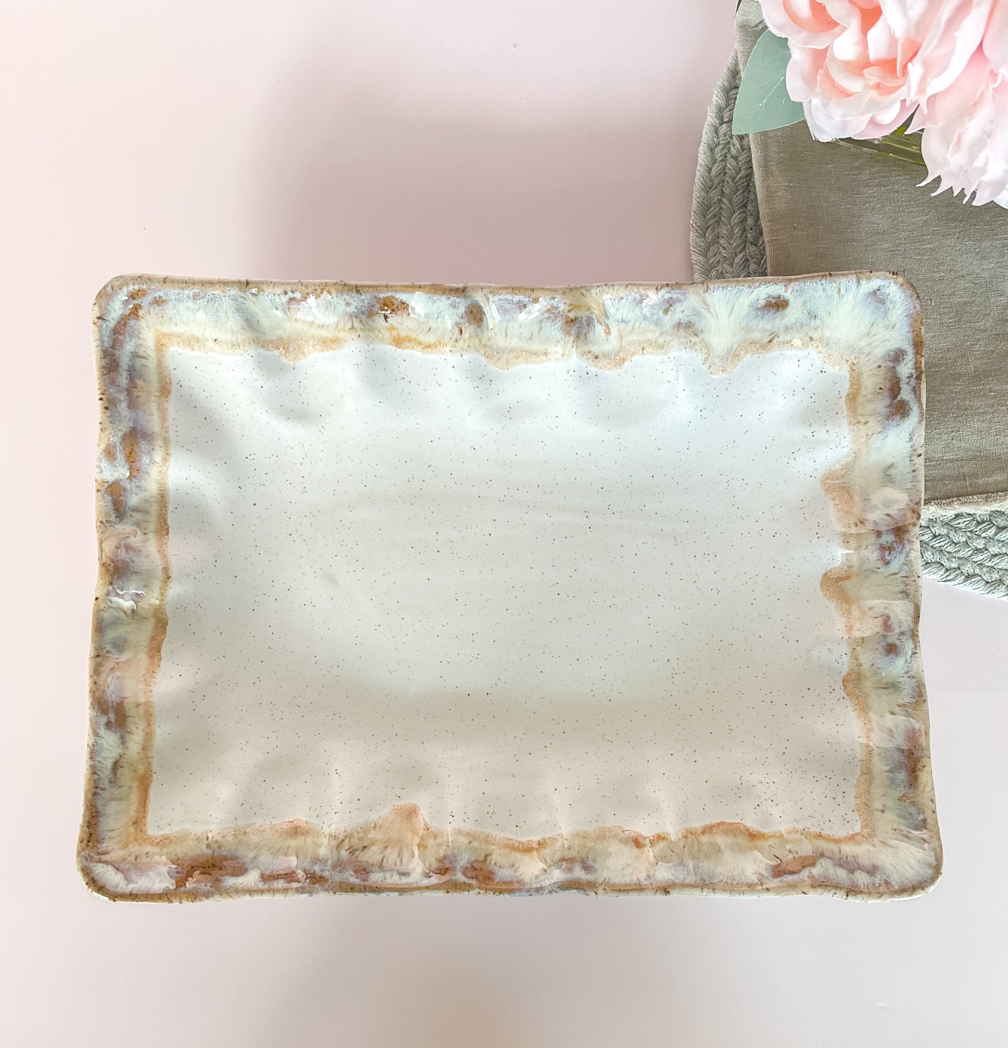 Etta B Pottery Cottonwood Fluttered Rectangle Tray | SouthernlyPlace