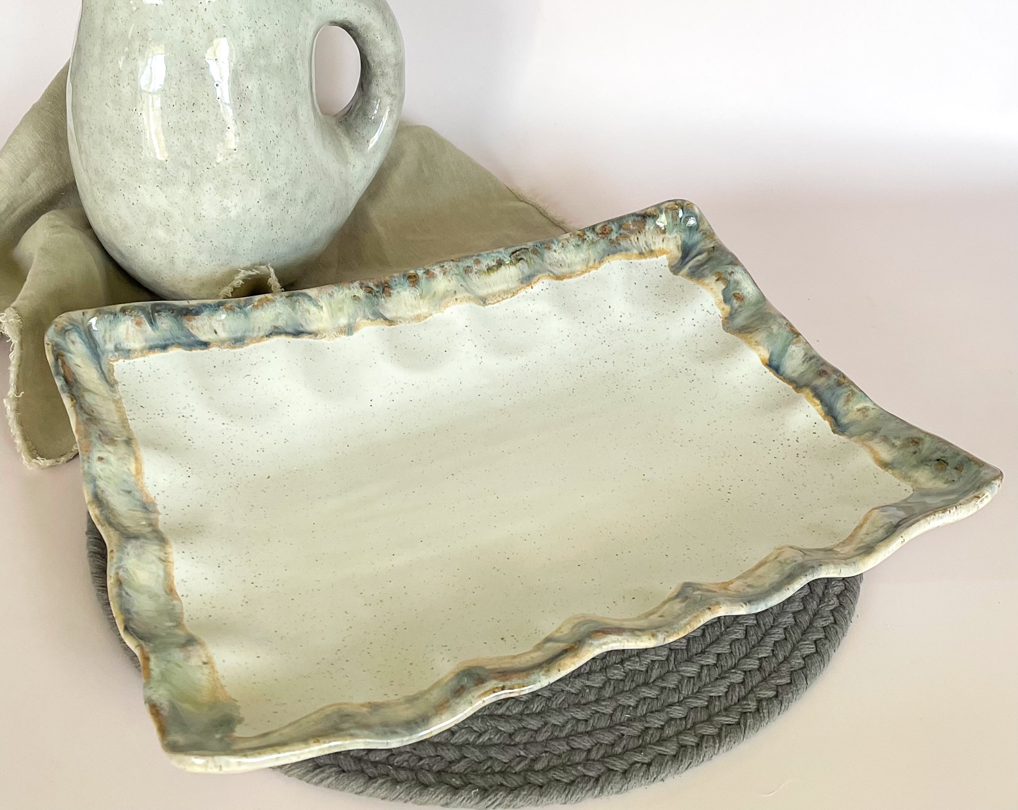 Etta B Pottery Magnolia Fluttered Rectangle Tray | SouthernlyPlace