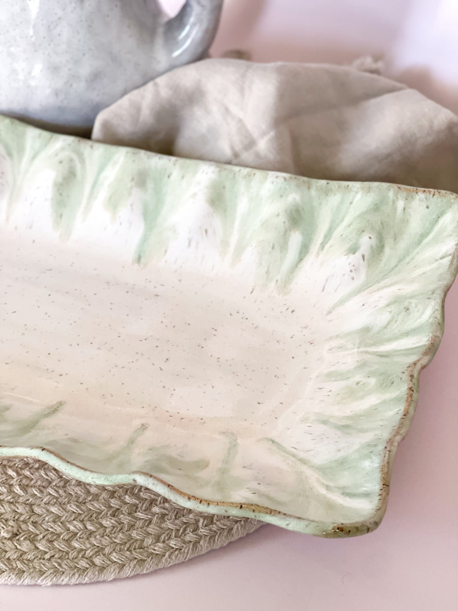 Etta B Matcha Latte Fluttered Rectangle Tray