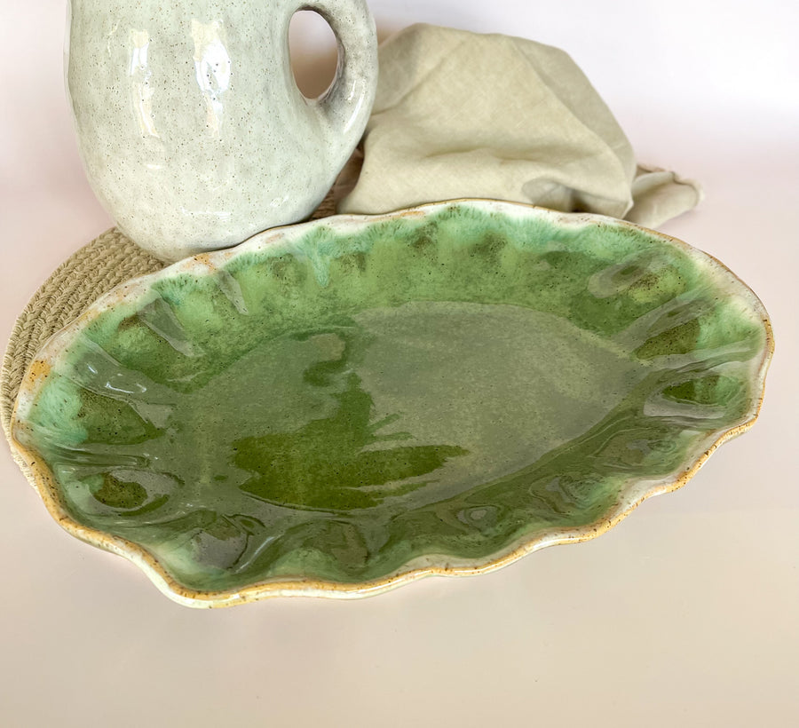 Etta B Matcha Leaf Fluttered Oval Platter