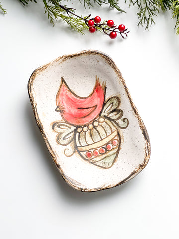 Etta B Pottery Cardinal On Ornament Dish