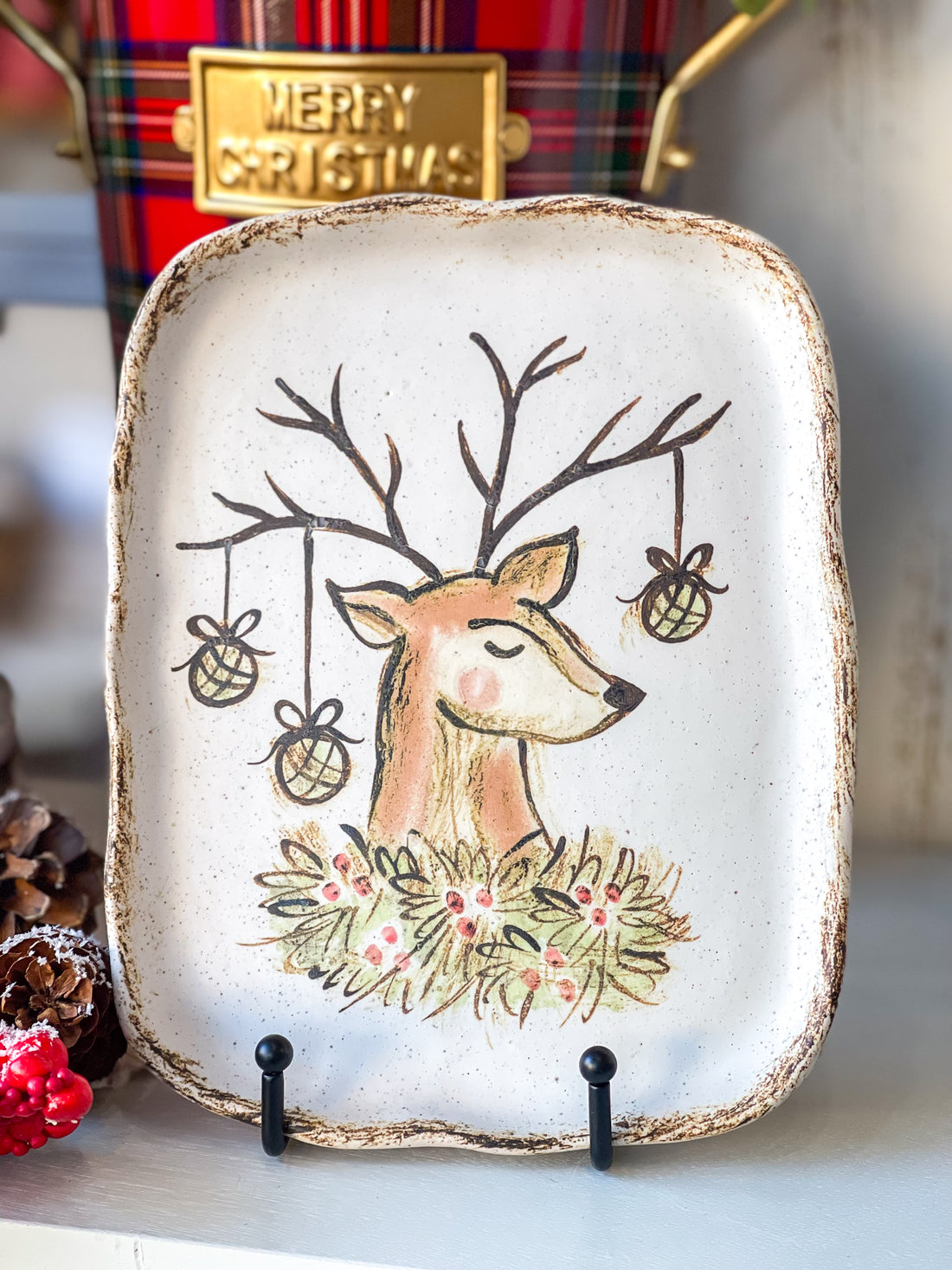 Etta B Pottery Christmas Deer Dish