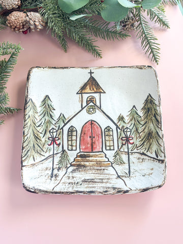 Etta B Pottery Church at Christmas Platter