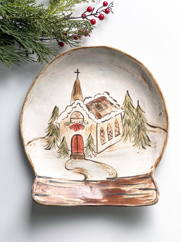 Etta B Pottery Church Snow Globe Tray