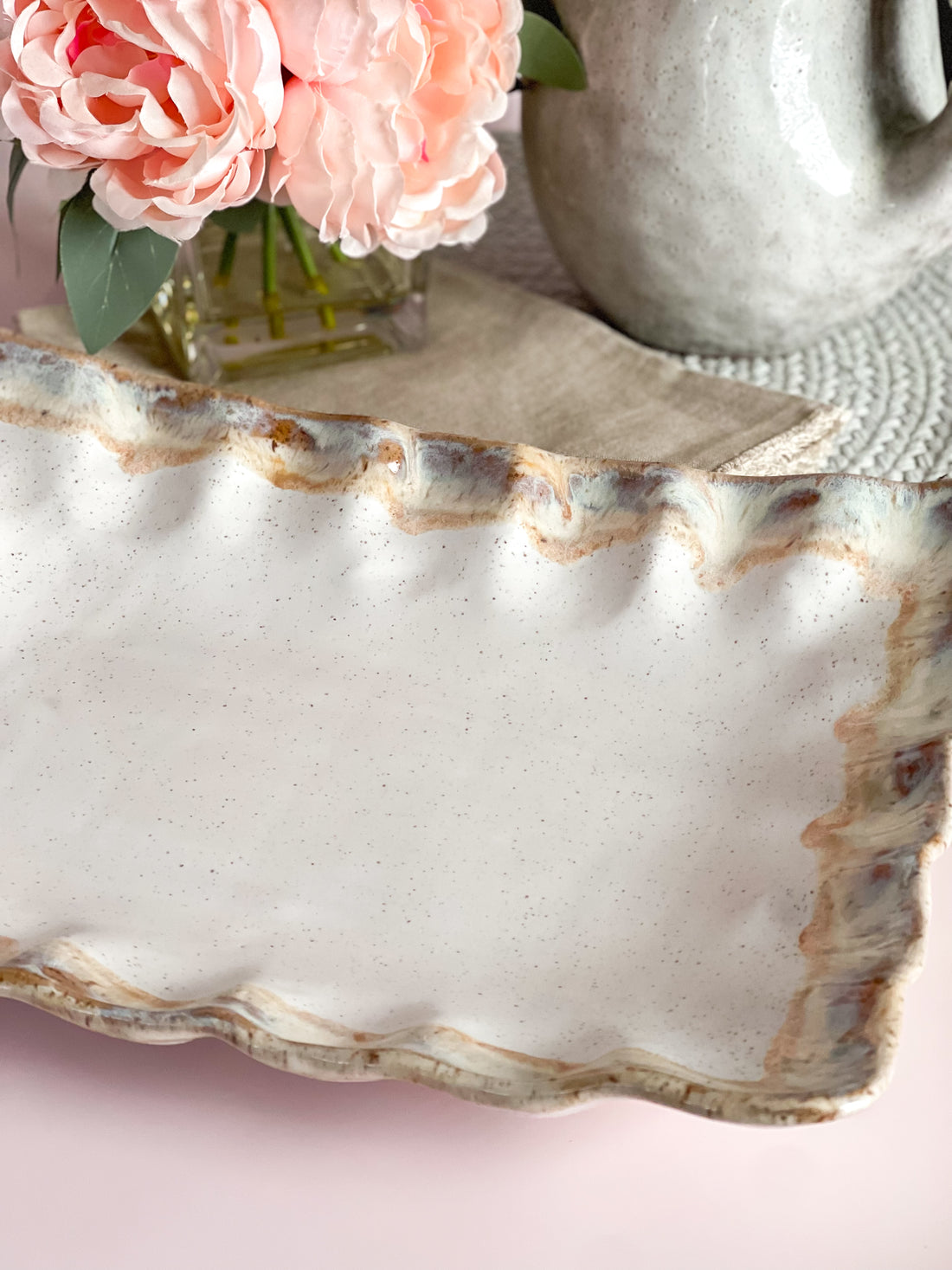 Etta B Pottery Cottonwood Fluttered Rectangle Tray