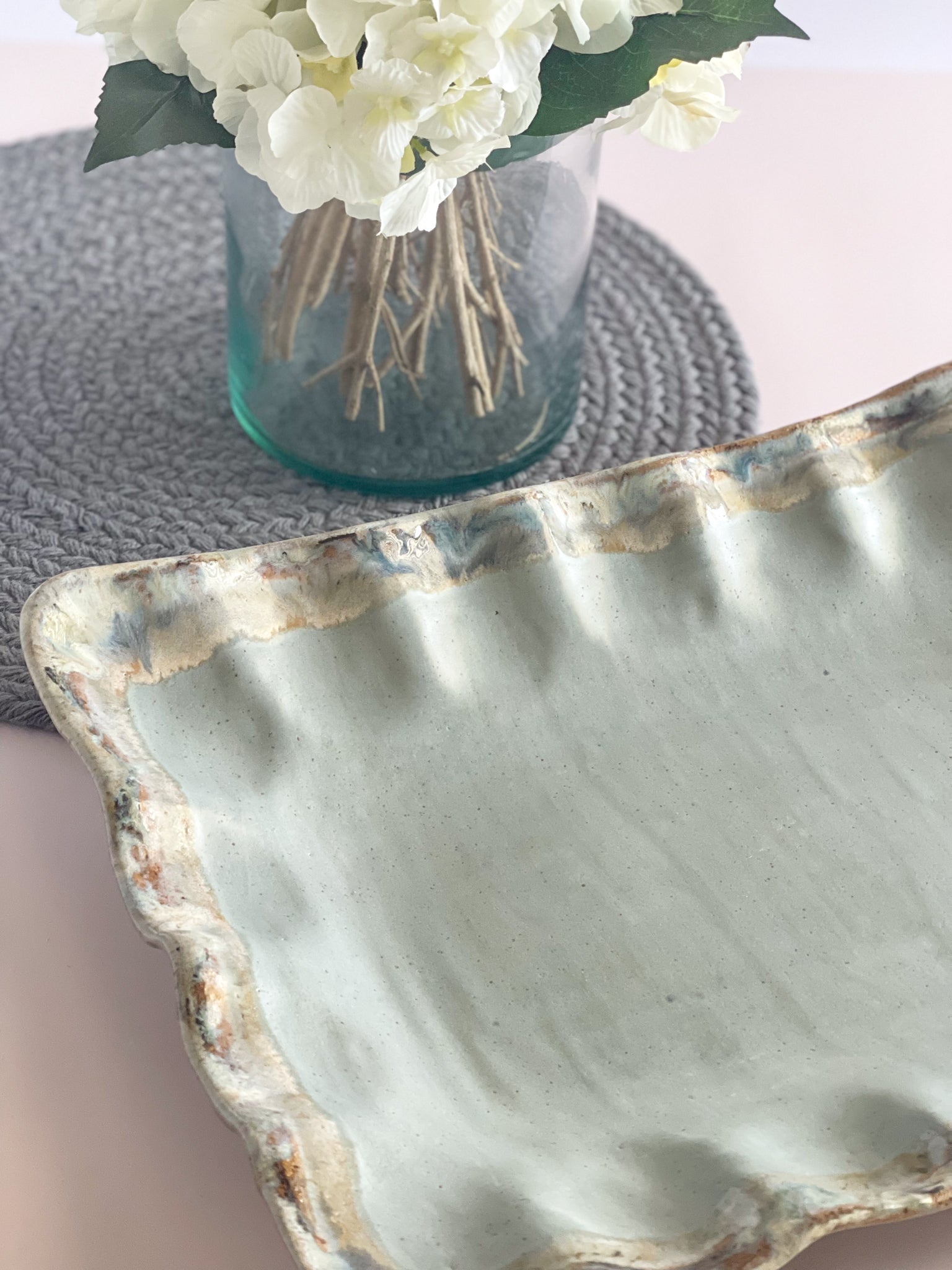 Etta B Pottery Peaceful With Lapis Fluttered Rectangle Tray ...
